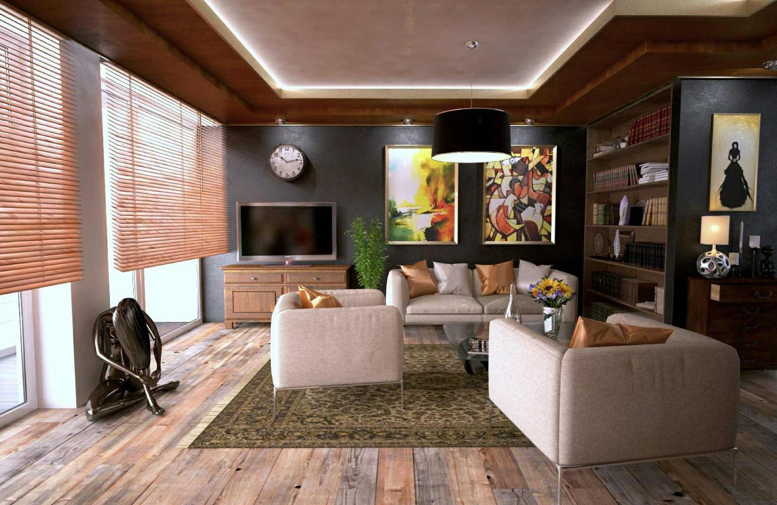 Huisinterieur in woning begaande grond