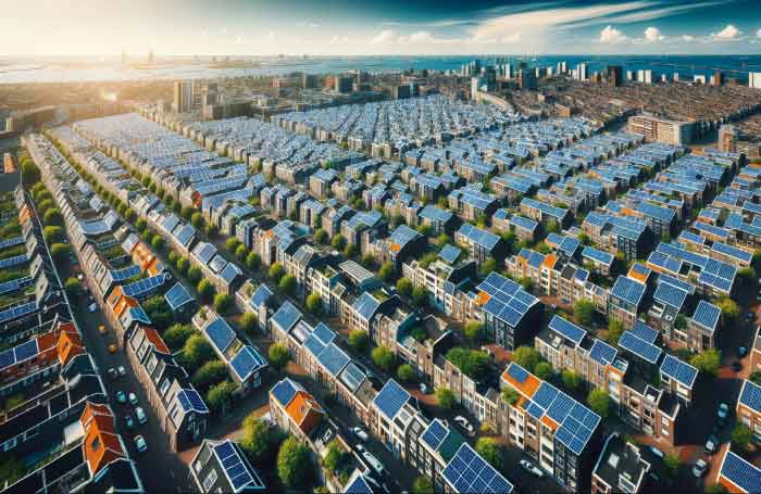 Wijk in Nederland met zonnepanelen, AI